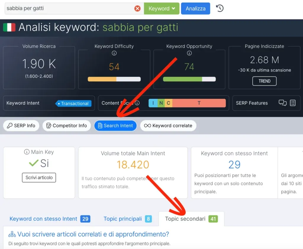 Ricerca search intent per la keyword 