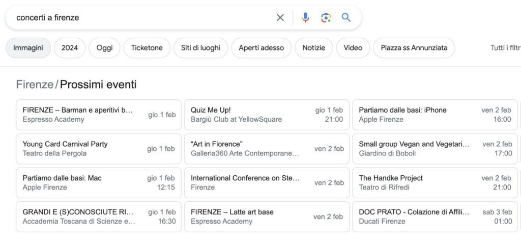 Schema markup per eventi