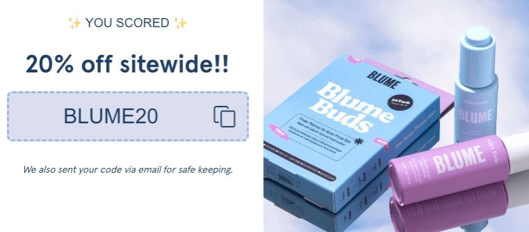 Coupon sconto 20% dal popup di Blume.com