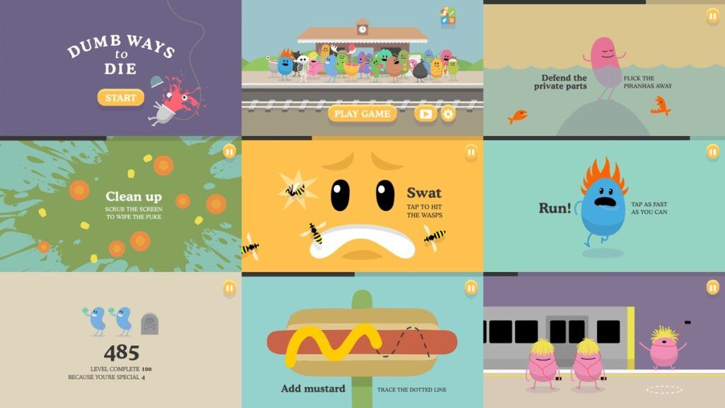Screenshot delle schermate dei videgame per smartphone di Dumb Ways To Die