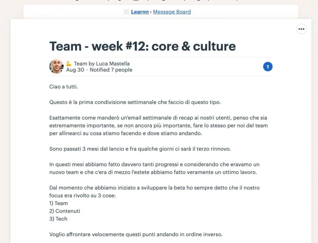 Screenshot del recap del team Learnn - Week 12