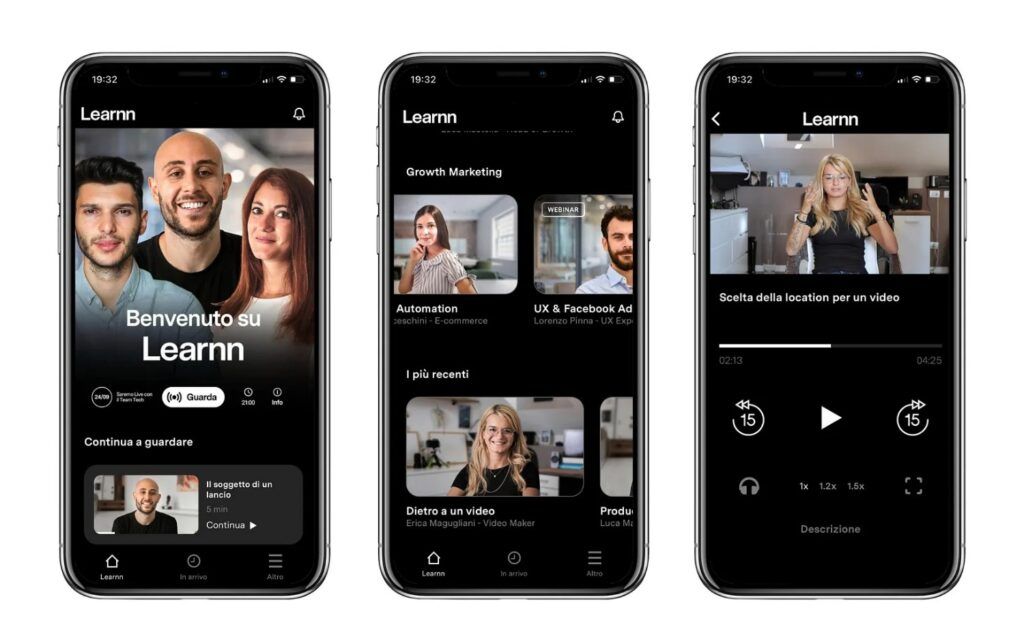 Asset tecnologici: screenshot della piattaforma Learnn nella sua versione per app mobile