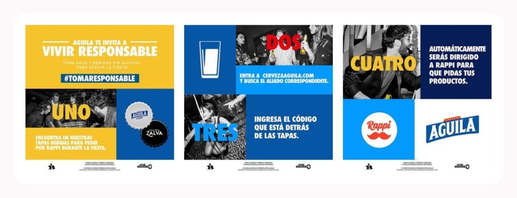 Slide di un carosello Instagram di Aguila: mostra i brand che partecipano a 