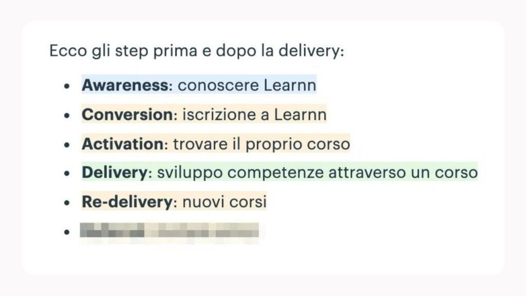 Step prima e dopo la delivery su Learnn