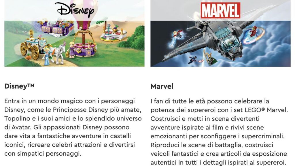 Il target di LEGO è ampio e tocca tutte le fasce di età: da Marvel a Disney, da Harry Potter a Indiana Jones, e così via