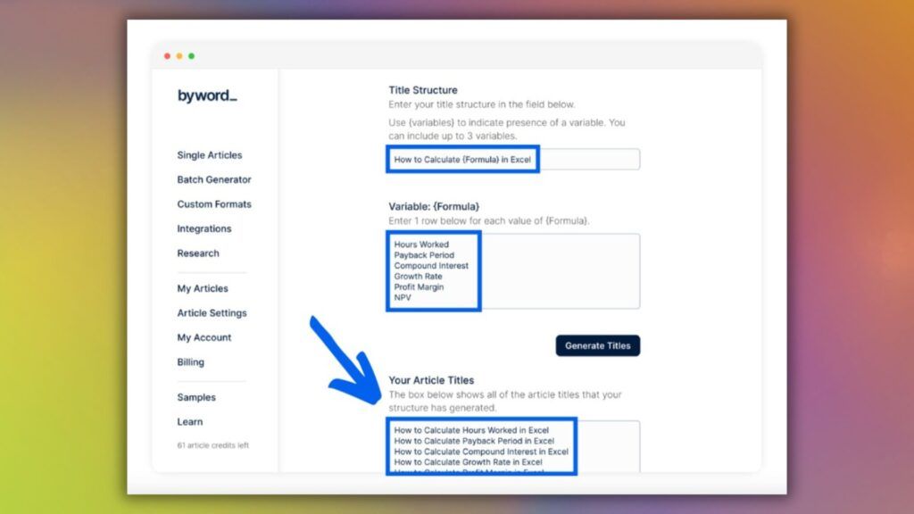 Cercare tematiche scalabili su Byword.ai