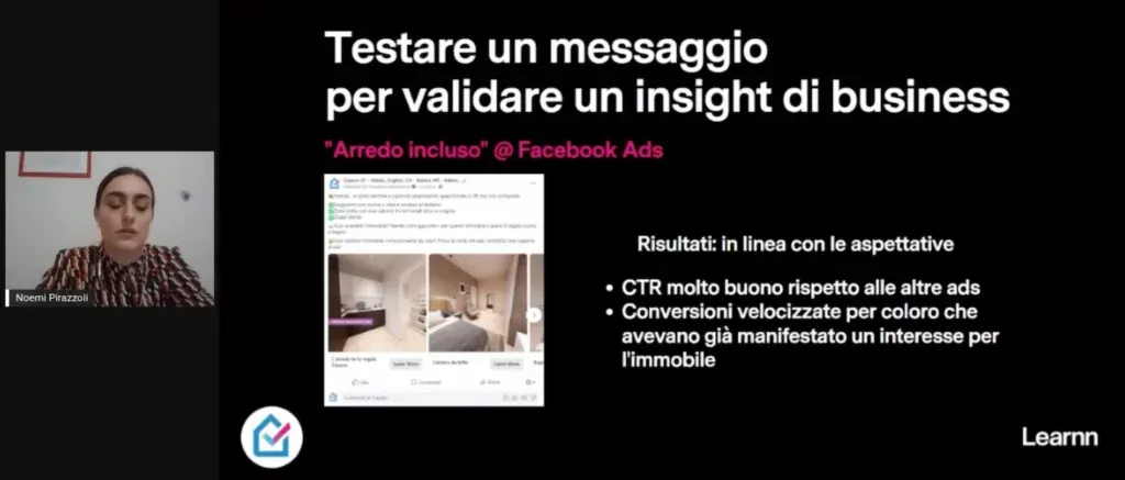 Noemi Pirazzoli, Growth Manager, testa un messaggio per validare un insight di business in Casavo