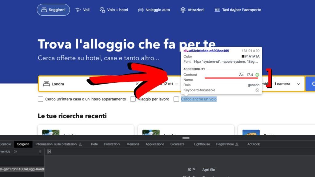 Valore accessibilità basato sul contrasto colore tra testo e sfondo
